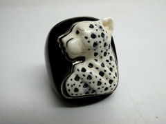Amy Kahn Russel Sterling Silver 925 Leopard Modernist Black Horn RING Size 6