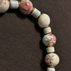 Vintage Hand Painted Porcelain Bead Necklace Turquoise Color Blue With Roses
