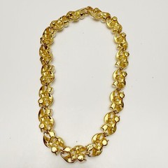 Vintage Faux Pearl Textured Goldtone Vine Leaves Leaf Collar Necklace 17”