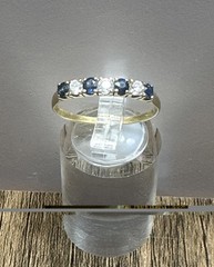 **14K YELLOW GOLD** VTG Art Deco Blue Topaz ‘Half Eternity Band’ (Sz. 5) ( 1.4G)