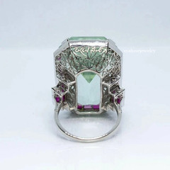 7Ct Vintage Art Deco Style Aquamarine & Ruby Anniversary 14K White Gold FN Ring