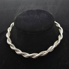 Silver Tone Twisted Chain Collar Necklace Vintage Costume Jewelry