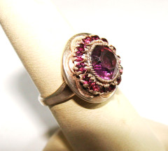 Art Deco Dainty Sterling Silver Adjustable Simulated Amethyst Glass Halo Ring 7