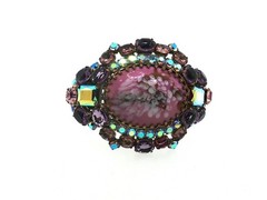 Vintage Husár D Czech Glass Rhinestone Bracelet – Pink Cabochon Statement Signed