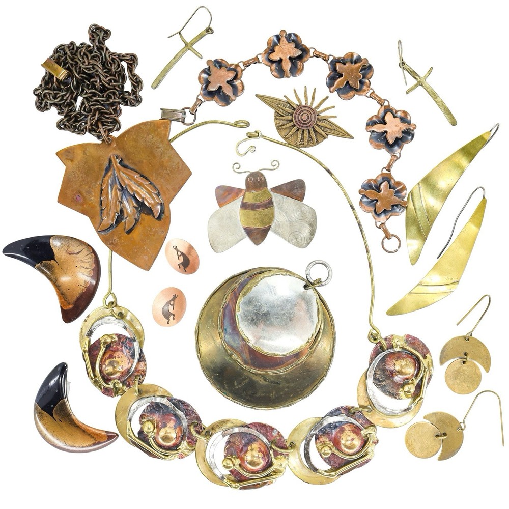 Lot Vintage Jewelry Copper Brass Boho Modernist Brutalist Organic Earthy 11pc
