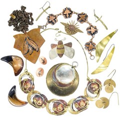 Lot Vintage Jewelry Copper Brass Boho Modernist Brutalist Organic Earthy 11pc