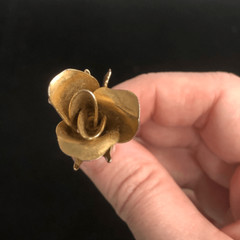 vintage long stem rose brushed gold tone enamel painted brooch 2.5 inches