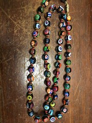 VTG GORGEOUS VENETIAN MURANO ITALIAN MILLEFIORI GLASS BEAD NECKLACE 28″ X 9 MM