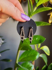Vintage 1950s Jet Black Rhinestone Waterfall Dangle Earrings Hollywood Glam