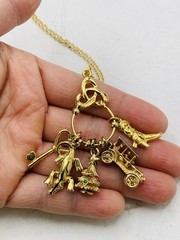Vintage Signed Monet Gold Tone Charm Holder Heart Key Christmas 16” Necklace