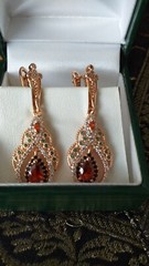 Vintage 1990-s 14 Ct Rolled Gold Ruby / Zircons Earrings-Hallmarked 585 RG