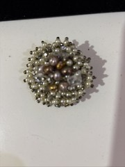 VINTAGE CLUSTER FAUX PEARLS & CRYSTALS TOGGLE 7″ STATEMENT BRACELET &2″ PIN SET