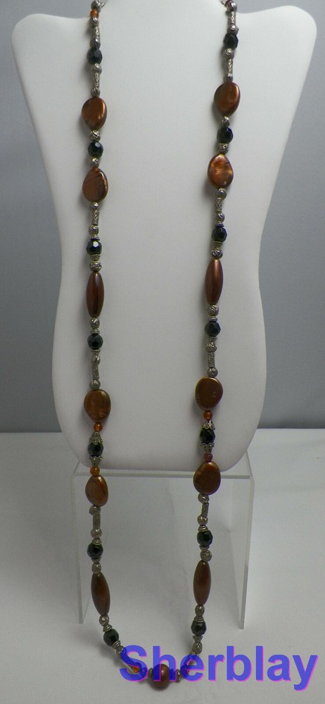 Vtg Costume Jewelry Glass Acrylic & Silver Tone Metal Beads Heavy Necklace 42″