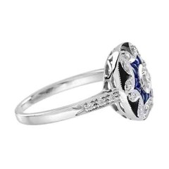 Art Deco Style Lab Created Diamond & Sapphire Wedding Ring 14K White Gold Finish