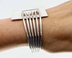 VTG Space Age Atomic MODERNIST Solid Sterling Silver Cuff Bracelet MCM 40.82g