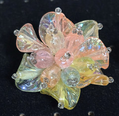 Vtg Acrylic Resin Big Flower Petal Pastel Shiny Statement Clip Earrings 1.75″
