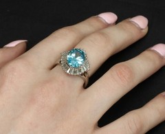 Fine 6.11ct Natural Neon Blue Zircon & 1.50ct Diamond Platinum Ring Size 9.25