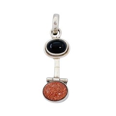 Black Onyx & Goldstone Hinged Pendant | Vintage Sterling Silver 925