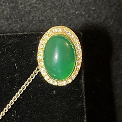 Rare Vintage Jomaz Emerald Glass Cabochon Earrings and Pendant 3pc Set