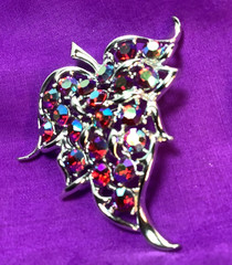 1970s Sarah Coventry Rhinestone Brooch Pendant Purple Green AB Silver Tone P12