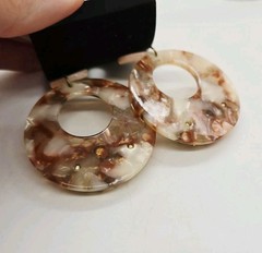 Round Acrylic earrings Multicolored tortoise Pattern Rhinestone Accent 2.25 in
