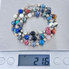 Vintage Sterling Silver 925 Multi Gemstone Beaded Necklace 17.5″