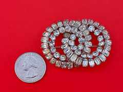 Signed Eisenberg Rhinestone Double Ring Brooch