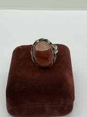 Vintage Red Pink Stone Ring Size 7 Silver Tone