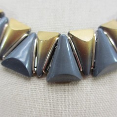 Vintage Western Germany Necklace Triangles Gray Gold Tone 15 Inch