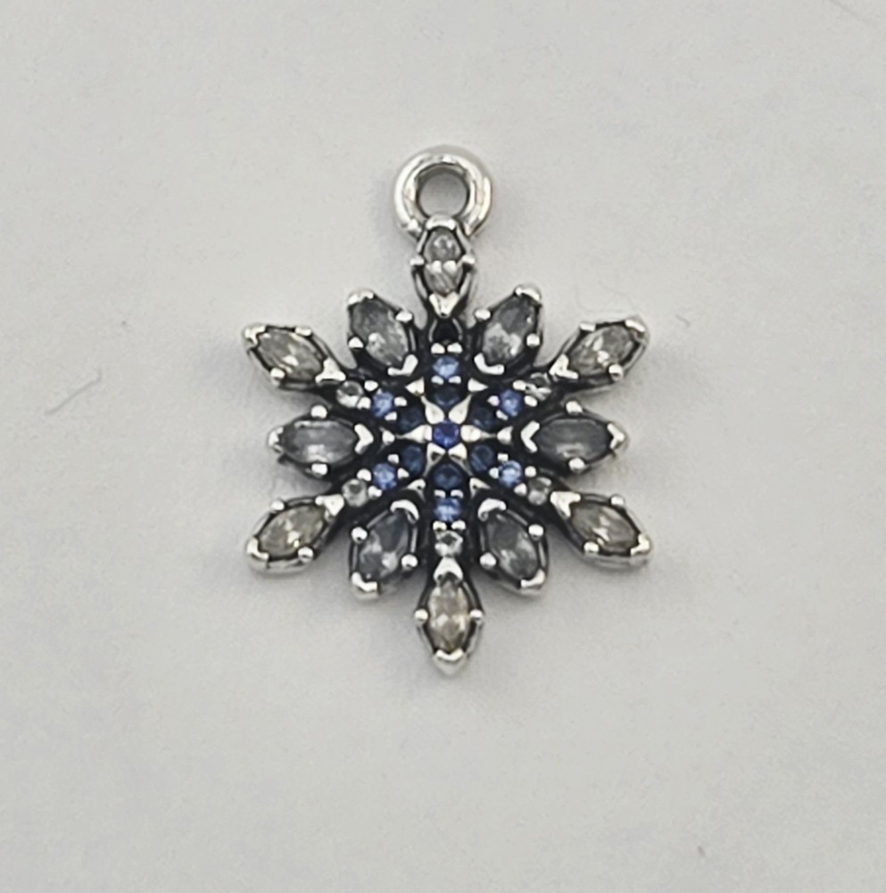 Vintage Blue & Clear Gemstone Snowflake Sterling Silver Charm Pendant – 1.8g