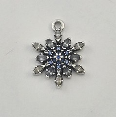 Vintage Blue & Clear Gemstone Snowflake Sterling Silver Charm Pendant – 1.8g