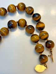 Vintage Chinese Export Hand Knotted Tiger ‘s Eye 11-12 mm Heavy Beaded Necklace