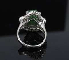 Vintage 6.92ct Natural Jadeite Jade & 1.57ct Diamond Platinum Ring, Size 7.75