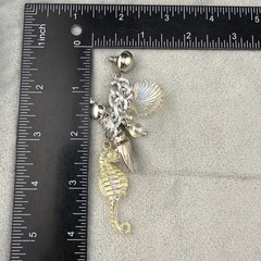 Vintage Seahorse Pierced Earrings Ocean Them Silver Tone Shell