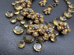 J. Crew Flowers Asymmetrical Runway Bib Necklace Earrings Set Vintage Revival