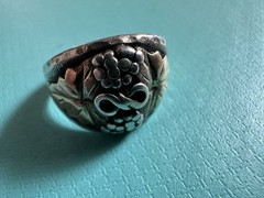 Vintage Sterling And 10k Gold Grape Leaf Ring Size 7.25