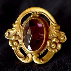Antique Edwardian Brooch Purple Glass Art Nouveau Gilded Brass Pin