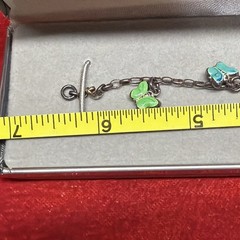VINTAGE STERLING SILVER BRACELET ENAMELED BUTTERFLY CHARMS ROLO CHAIN (27a)