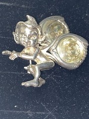 Brooch pin CYVRA fairy elf Pixie Imp abalone wings cast sterling Vintage Mint
