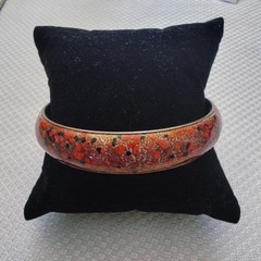 Vintage Signed Matisse Renoir Red Speckled Enamel Copper Bangle Bracelet