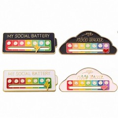 3X Sliding Social Battery Mood Tracker Enamel Pin Adjustable Energy Brooch