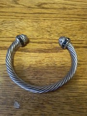 DY Inspired Costume Cuff Bracelet 5/16” Cable Silver Tone. 3” Wide x 2-5/8”