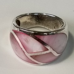 Vtg Sterling Silver Inlay Pink & White MOP Wide Ring 11.75 Gm Sz 8
