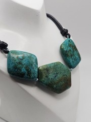 AIL Aluma Sterling Silver 3 Stone Chrysocolla Leather Cord Necklace