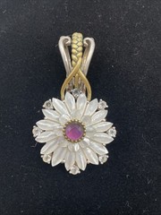 Echo of the Dreamer Moon Flower Ring Pendant MOP Amethyst Topaz Sterling Sz 9.75