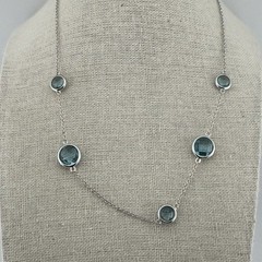 Sterling Sterling asymmetrical Open Back Blue Crystal Station Necklace Rhodium