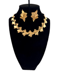 GOLD FILLED GERMANY SIGNED RETRO SET CLIP EARRINGS NECKLACE ENGLISH IVY LEAGUE