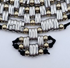Vintage Silver & Gold Tone Beaded Bib Statement Necklace Gothic Black