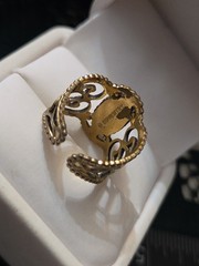 S Coventry Empress Dragon’s Breath Goldtone Faux Fire Opal Filagree Ring Sz 7.25