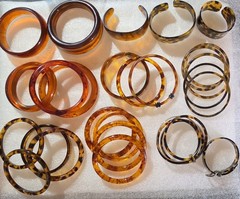 Vintage All Faux Tortoise Shell Lucite Old Plastic Bangle Cuff Bracelet Big Lot